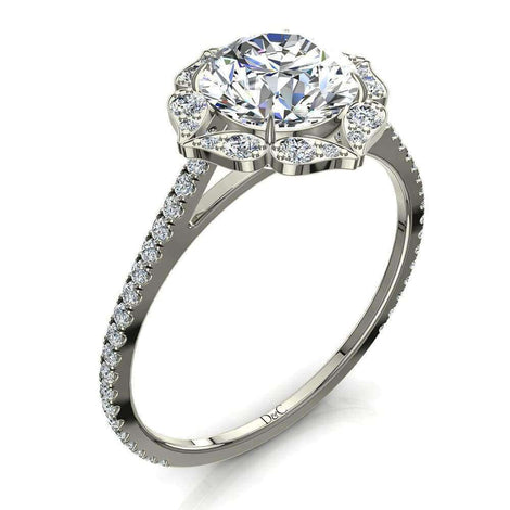 Bague de fiançailles diamant rond 1.60 carat or blanc Arina