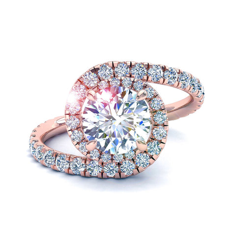 Bague de fiançailles diamant rond 1.60 carat or rose Elena