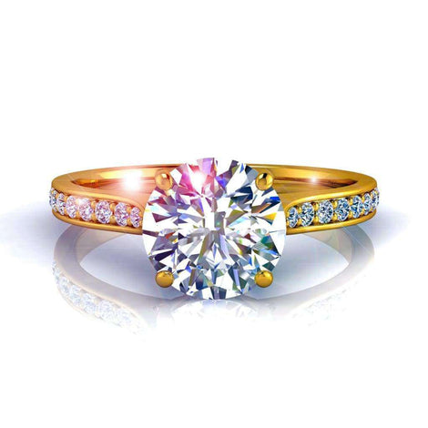 Bague de fiançailles diamant rond 1.70 carat or jaune Ganna