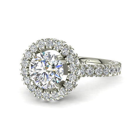 Bague de fiançailles diamant rond 1.80 carat or blanc Viviane