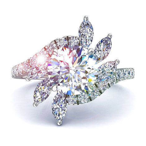 Bague de fiançailles diamant rond 1.90 carat or blanc Lisette