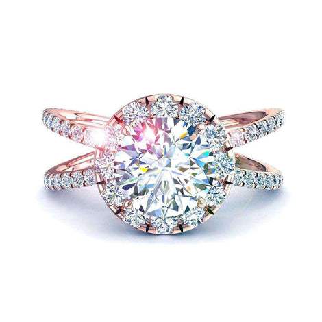 Bague de fiançailles diamant rond 2.15 carats or rose Isabelle