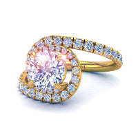 Bague de fiançailles diamant rond 2.20 carats or jaune Elena