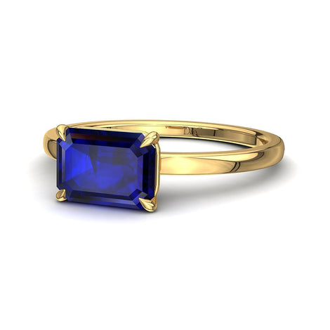 Bella anello di fidanzamento con zaffiro smeraldo da 1.10 carati in oro giallo