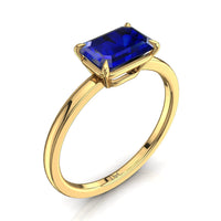 Bella anello di fidanzamento con zaffiro smeraldo da 2.00 carati in oro giallo