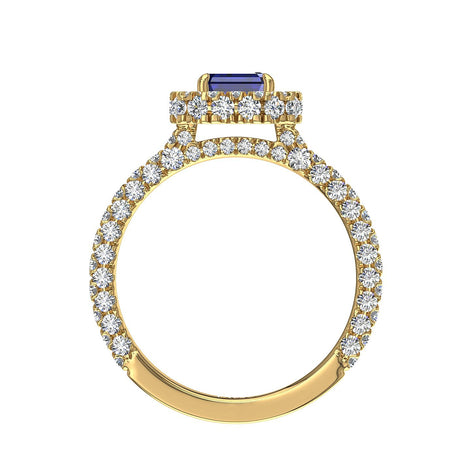 Anello con smeraldo zaffiro e diamanti tondi Viviane in oro giallo 1.50 carati