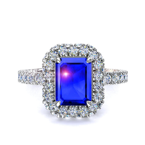 Anello di fidanzamento in oro bianco da 1.70 carati con zaffiri e diamanti tondi Viviane Emerald