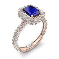 Anello di fidanzamento Viviane con smeraldi, zaffiri e diamanti tondi, oro rosa 2.50 carati