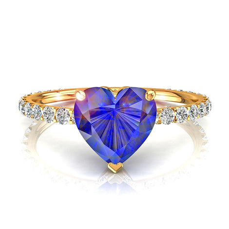Anello di fidanzamento cuore zaffiro e diamanti tondi San Valentino in oro giallo 0.80 carati