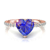 Solitaire saphir coeur et diamants ronds 1.40 carat or rose Valentine