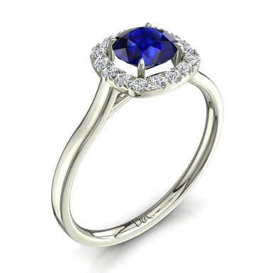 Capri cushion sapphire and round diamonds 0.60 carat ring