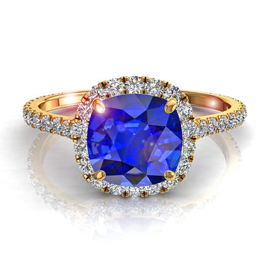 单石垫形蓝宝石和圆形钻石 0.80 克拉 Camogli A / SI / 18K 黄金