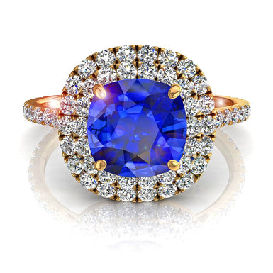Antonietta anello di fidanzamento con zaffiro taglio cuscino da 1.50 carati e diamante rotondo A/SI/oro giallo 18 carati