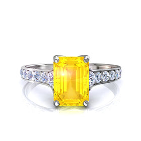 Bague saphir jaune Émeraude et diamants ronds 0.80 carat Cindirella