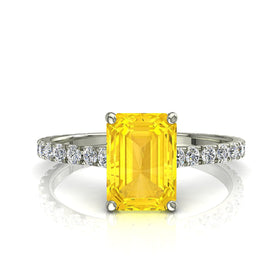 Solitaire saphir jaune Émeraude et diamants ronds 0.80 carat Jenny