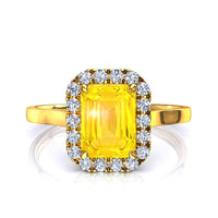 Anello di fidanzamento zaffiro giallo Smeraldo e diamanti tondi 0.90 carati oro giallo Capri