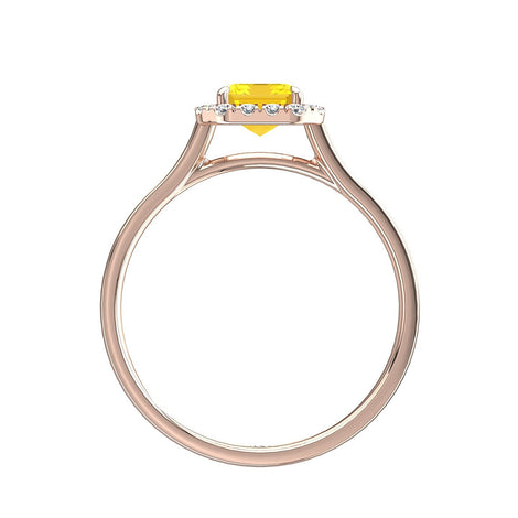 Anello con zaffiro giallo smeraldo e diamanti tondi Capri in oro rosa 0.90 carati