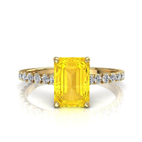 Solitaire saphir jaune Émeraude et diamants ronds 1.00 carat or jaune Jenny