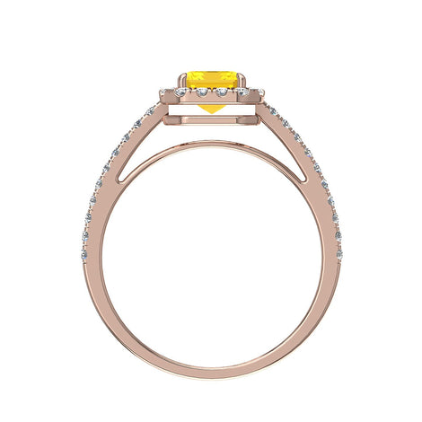 Anello con zaffiro giallo smeraldo e diamanti tondi Genova in oro rosa 1.10 carati