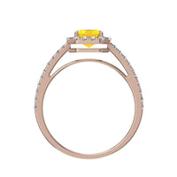 Anello con zaffiro giallo smeraldo e diamanti tondi Genova in oro rosa 1.30 carati