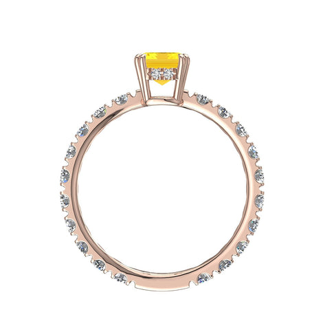 Solitario smeraldo zaffiro giallo e diamanti tondi Valentina in oro rosa 1.50 carati