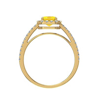 Anello con zaffiro giallo smeraldo e diamanti tondi Genova oro giallo carati 2.10