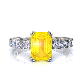 Bague de fiançailles saphir jaune Émeraude et diamants ronds 2.20 carats Valentina