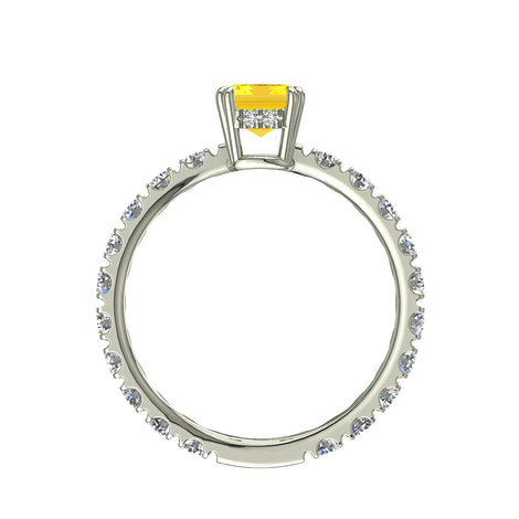 Anello con zaffiro giallo smeraldo e diamanti tondi Valentina in oro bianco carati 2.50