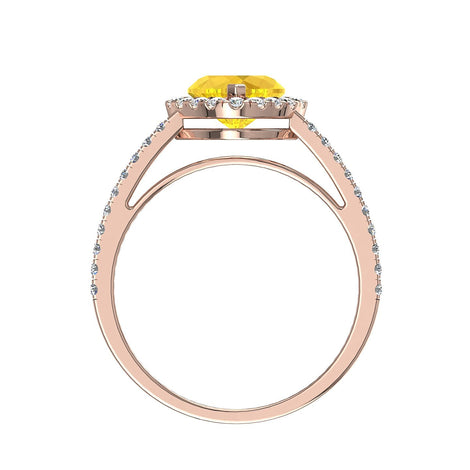 Solitario con zaffiro giallo a forma di cuore e diamanti tondi Genova in oro rosa 1.30 carati