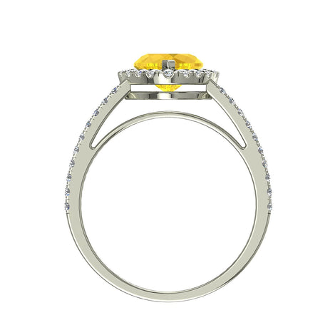 Anello con zaffiro giallo a forma di cuore e diamanti tondi Genova in oro bianco 1.80 carati