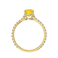 Bague de fiançailles saphir jaune coussin et diamants ronds 0.60 carat or jaune Jenny