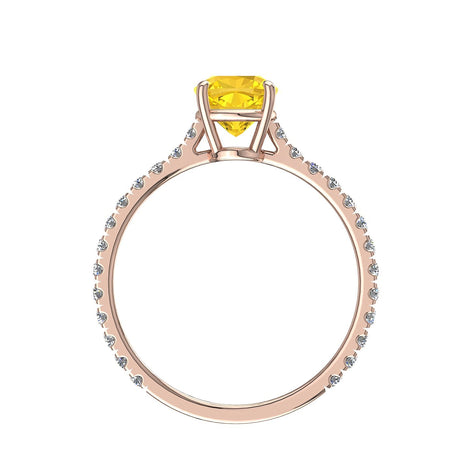 Anello Cushion con zaffiro giallo e diamanti tondi Jenny in oro rosa 0.60 carati