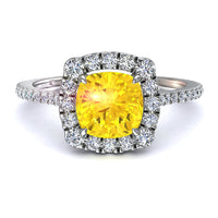 Anello di fidanzamento Alida in oro bianco 1.00 carati con zaffiri gialli e diamanti tondi