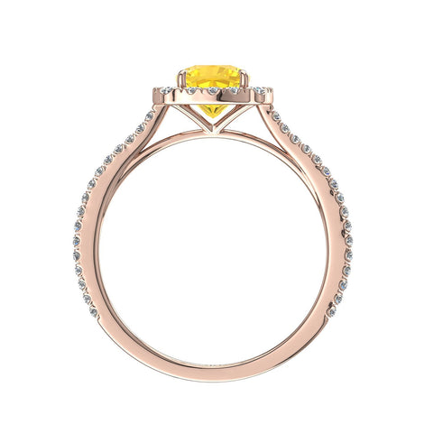 Anello di fidanzamento con zaffiro giallo cushion e diamante tondo Alida in oro rosa 1.10 carati