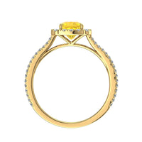 Solitario cuscino zaffiro giallo e diamanti tondi Alida oro giallo 1.80 carati