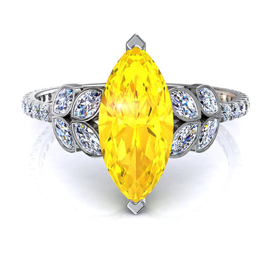 Bague Angela saphir jaune marquise et diamants marquises et diamants ronds 1.00 carat A / SI / Platine