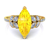 Bague de fiançailles saphir jaune marquise et diamants marquises 1.00 carat or jaune Angela