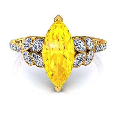 Bague Angela saphir jaune marquise et diamants marquises et diamants ronds 1.00 carat A / SI / Or Jaune 18 carats