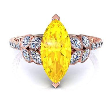 Solitaire saphir jaune marquise et diamants marquises 1.00 carat Angela A / SI / Or Rose 18 carats