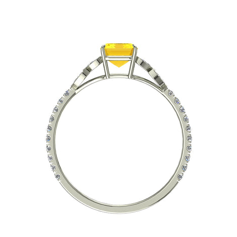 Bague de fiançailles saphir jaune marquise et diamants marquises 1.80 carat or blanc Angela