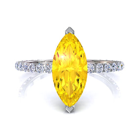 Solitaire saphir jaune marquise et diamants ronds 1.00 carat Valentine