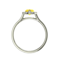 Anello di fidanzamento marquise zaffiro giallo e diamanti tondi Capri in oro bianco carati 1.20
