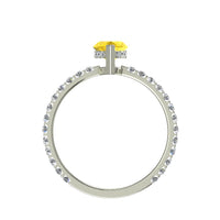 Anello di fidanzamento marquise zaffiro giallo e diamanti tondi San Valentino in oro bianco 1.20 carati
