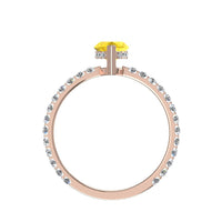 Anello marquise zaffiro giallo e diamanti tondi San Valentino in oro rosa 1.20 carati