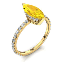 Anello di fidanzamento marquise zaffiro giallo e diamanti tondi San Valentino in oro giallo 1.40 carati