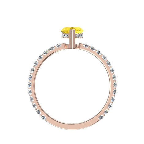 Anello di fidanzamento con zaffiro giallo marquise di San Valentino e diamante rotondo in oro rosa da 2.50 carati