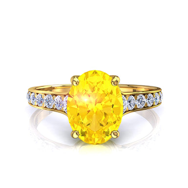 Bague saphir jaune ovale et diamants ronds 0.60 carat Cindirella A / SI / Or Jaune 18 carats