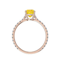 Bague de fiançailles saphir jaune ovale et diamants ronds 0.60 carat or rose Cindirella