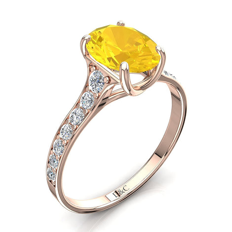 Anello Cindirella zaffiro giallo ovale e diamanti tondi oro rosa 0.80 carati
