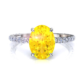 Bague de fiançailles saphir jaune ovale et diamants ronds 1.00 carat Valentine